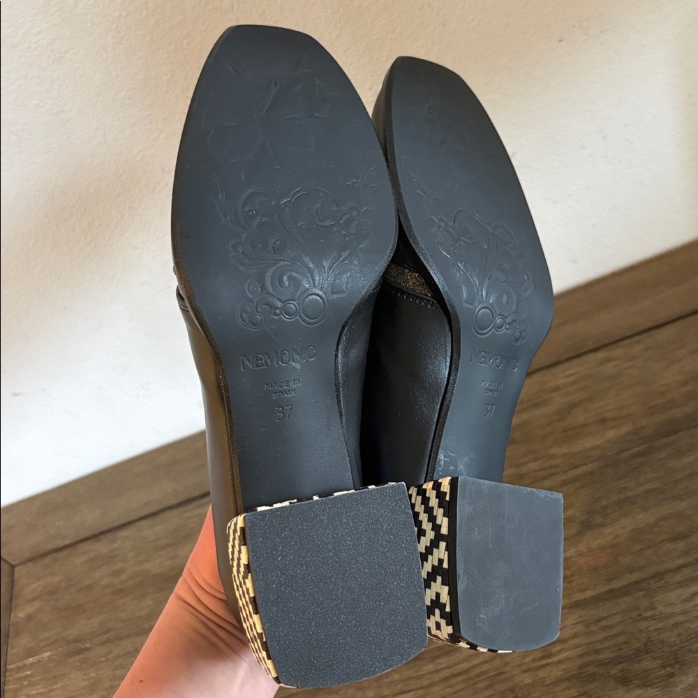 NWT [Nemonic] 2391 Mix Black Derby Almond Toe Heel Loafer Womens EU 37 / US 6.5 - Picture 12 of 13